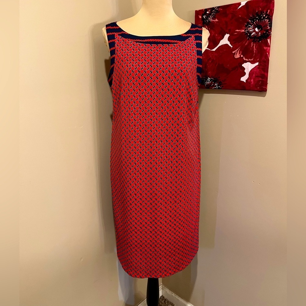 Ann Taylor Nautical Shift Dress, contrasting prints, Red & Blue, Sleeveless, M
